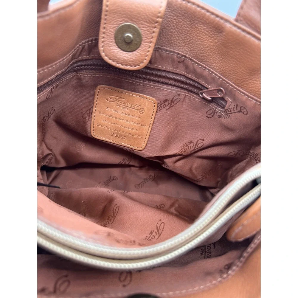 Vintage FOSSIL Brown Leather Tote Shoulder Bag Hobo Classic 75082 Key Charm